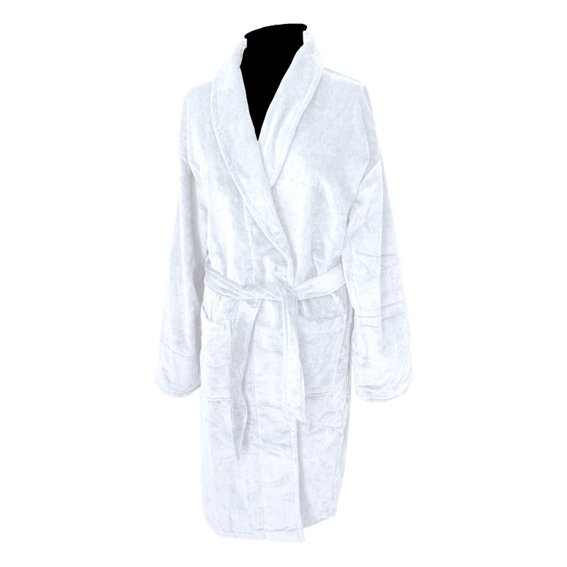 Terry Velour Shawl Collar Robe (White Embroidered)
