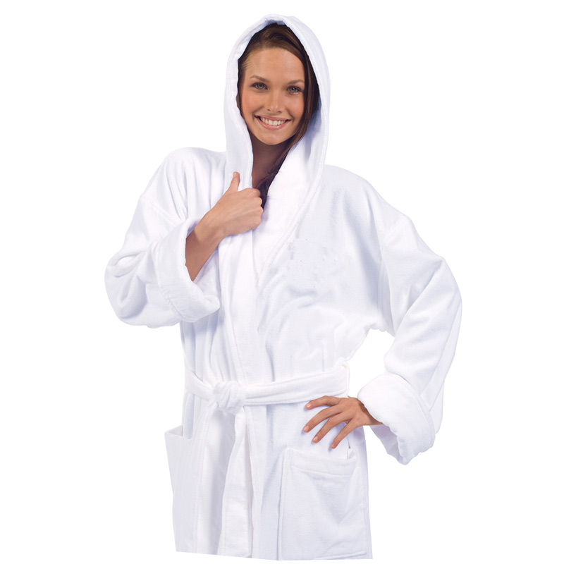 Terry Velour Hooded Robe (White Robe, Embroidered)