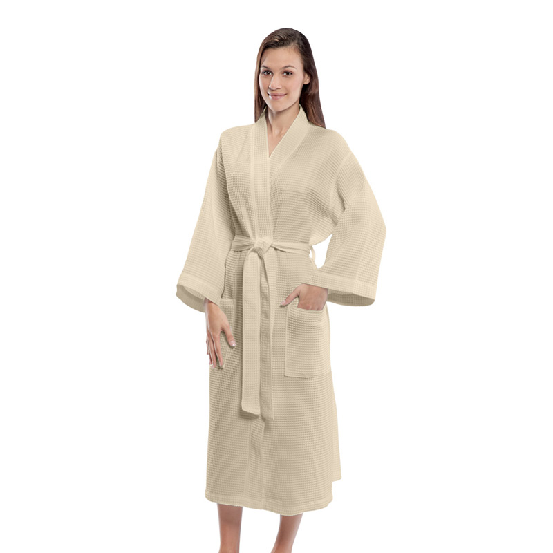 Waffle Weave 48" Poly Blend Kimono Robe (Color Embroidered)